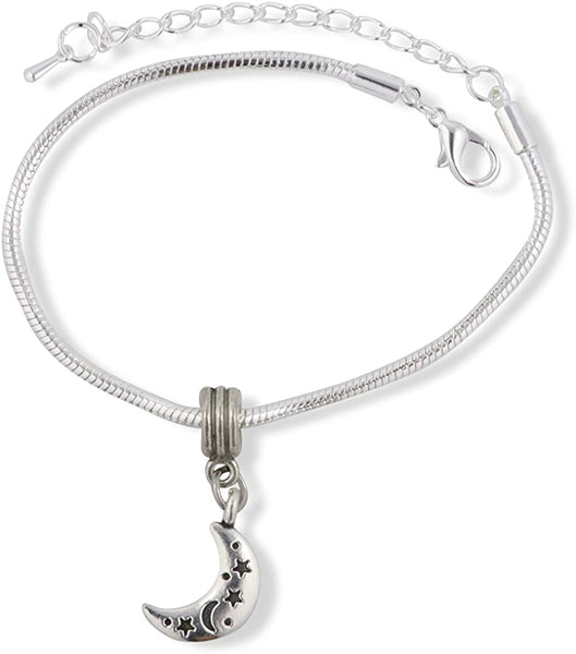 Moon with Moon and Stars on it Snake Chain Charm Bracelet