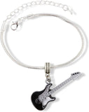 Emerald Park Jewelry Black and Silver Guitar Snake Chain Charm Bracelet