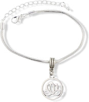 Lotus Flower in a Circle Snake Chain Charm Bracelet