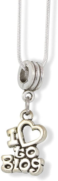 I Love to Blog Text Charm Snake Chain Necklace