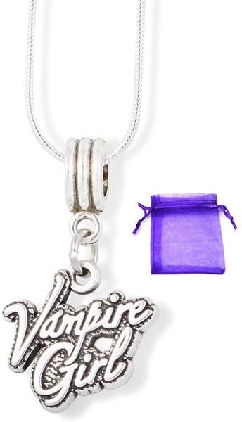 EPJ Vampire Girl Text Charm Snake Chain Necklace