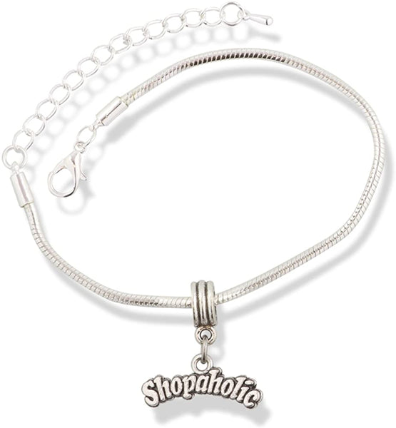 Shopoholic Text Snake Chain Charm Bracelet