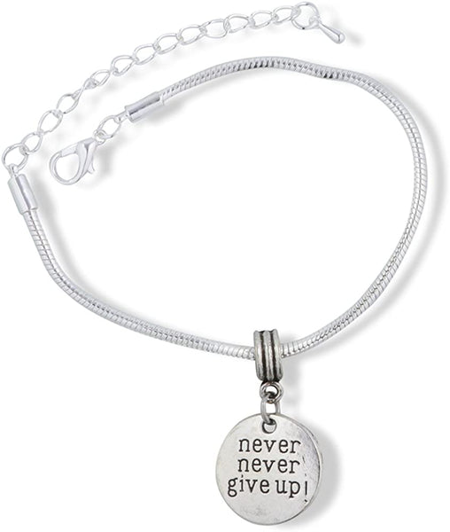 Emerald Park Jewelry Never Never Give Up Text Sayings Snake Chain Charm Bracelet