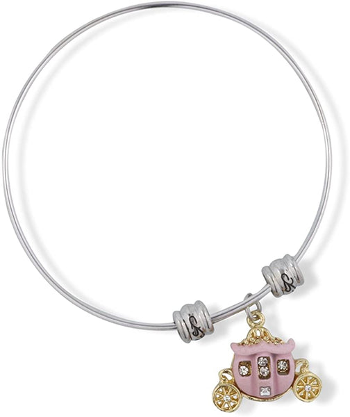 Carriage Cinderella Pink with Gold Wheels Fancy Charm Bangle