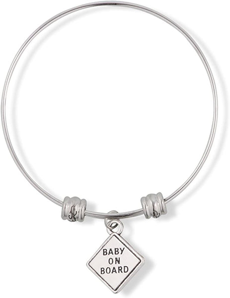 Baby on Board Text Fancy Charm Bangle