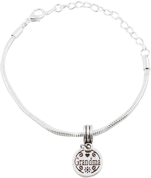 Gifts for Grandma | Grandmother Gifts from Granddaughter or Grandson Stainless Steel Snake Chain Charm Bracelet for Grandmother as Grandma Jewelry She Will Cherish Forever