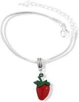 EPJ Red Strawberry with Green Stem Snake Chain Charm Bracelet