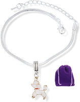 White Poodle Dog Snake Chain Charm Bracelet