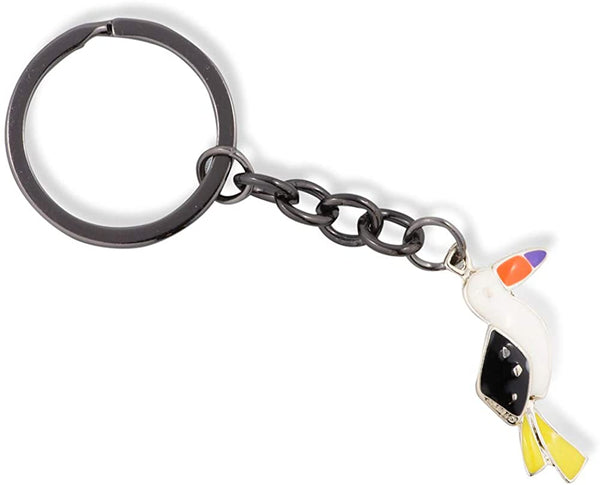 Parrot Black White with Yellow Tail Enamel Charm Keychain