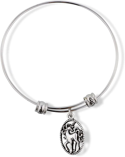 Unicorn with swirls for mane and tail in Oval Fancy Charm Bangle