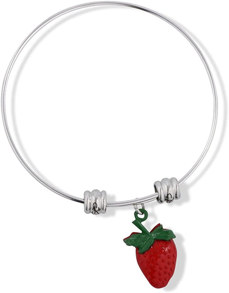 EPJ Red Strawberry with Green Stem Fancy Charm Bangle