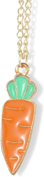 Carrot Orange with Green Stem on Gold Chain Necklace