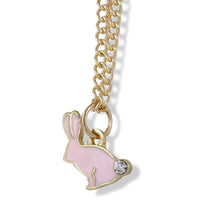 Emerald Park Jewelry Bunny Rabbit with Rhinestone Tail Charm Gold Chain Necklace (Pink)