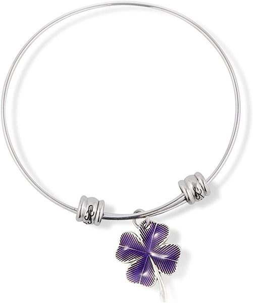 Emerald Park Jewelry Four Leaf Clover with Purple Tint Charm Snake Chain Necklace