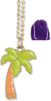 Emerald Park Jewelry Palm Tree Green Leaves and Orange Trunk Charm Chain Necklace