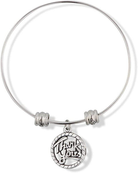 Thank You Text in a Circle Charm Fancy Charm Bangle