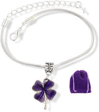 Four Leaf Clover with Purple Tint Snake Chain Charm Bracelet