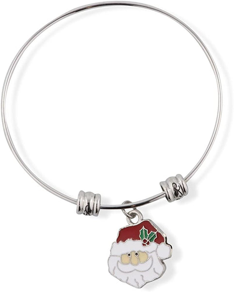 Emerald Park Jewelry Santa Head Bust with Red and White Hat Fancy Charm Bangle