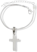 Emerald Park Jewelry Cross Plastic Snake Chain Charm Bracelet (White)