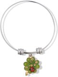 Four Leaf Clover Green with Ladybug and Gold Coloured Water Drops Fancy Charm Bangle