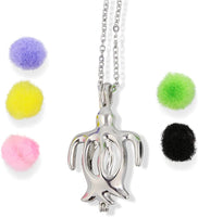 Emerald Park Jewelry Aromatherapy Diffuser Turtle with 5 Aroma Pom Poms Silver Oval Body Chain Necklace