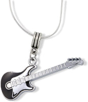 Black and Silver Guitar Charm Snake Chain Necklace Jewelry
