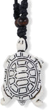 Turtle with Slit Eyes Painted Shell Bone Enamel Charm Leather Rope Necklace