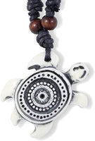 Emerald Park Jewelry Turtle with Circles and Dots on Shell Bone Enamel Charm Leather Rope Necklace