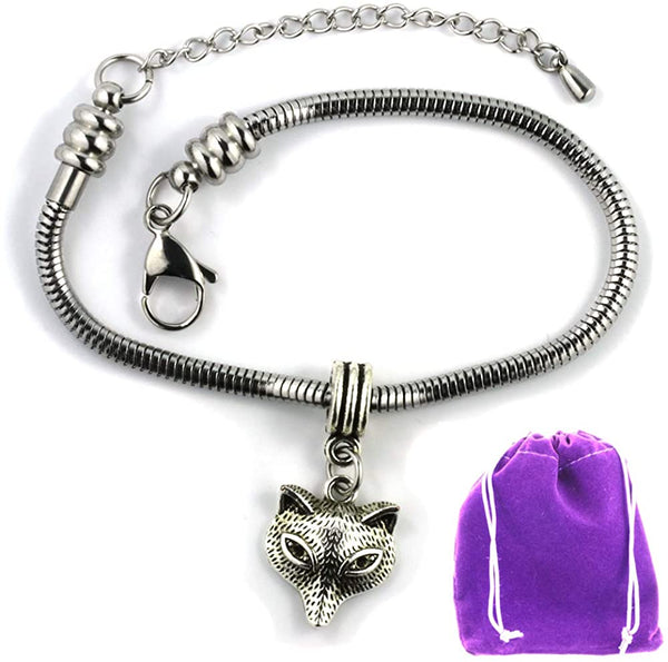 Dave The Bunny Fox Bracelet | Fox Head Stainless Steel Snake Chain Bracelet