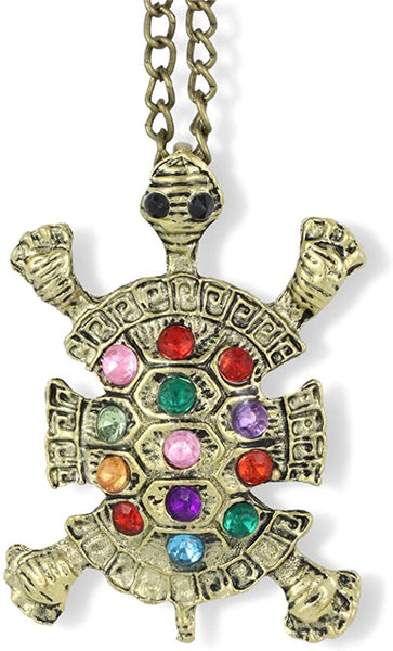 Emerald Park Jewelry Turtle Brass Colour with Multi Colour Stones Charm Chain Necklace
