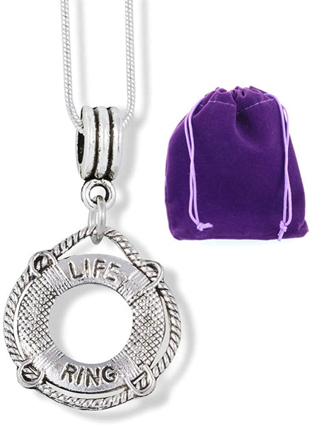 Life Saver Savour Ring Floatation Charm Snake Chain Necklace