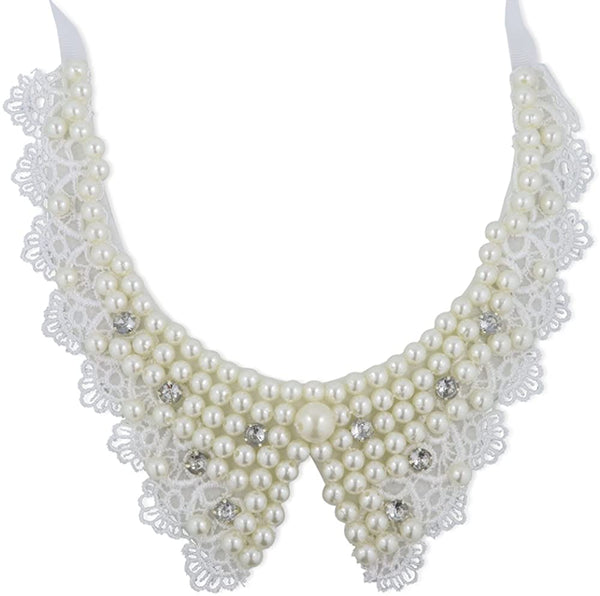 Emerald Park Jewelry Faux Pearl with Rhinestones and Lace Collar Necklace