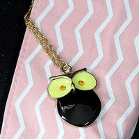 Black Owl with Yellow Eyes Charm Snake Chain Necklace