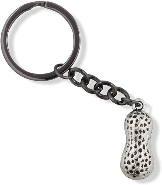 Emerald Park Jewelry Peanut Keychain | Cute Food Charms and Peanut Charm for Peanut Lovers or to remind those that are allergic to Peanuts of a Great Food Keychain and Peanut Accessories Gift for Men or Women Nut Lovers, Silver, Medium