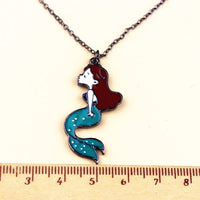 Mermaid with Red Hair Green Tail Charm Necklace