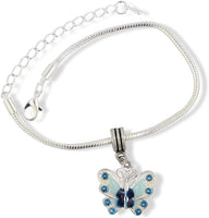 Butterfly with Colored Enamel Snake Chain Charm Bracelet (Blue)