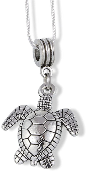 Large Silver Coloured Sea Turtle Charm Chain Necklace