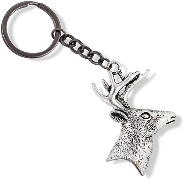 Emerald Park Jewelry Deer Keychain | Deer Antler Keychain for Men and Women Great Camping Gadgets and Country Boy Gifts for Men Hunting Keychain or Antler Keychains for Her and Fun Hunting Gadgets or a Camping Gadget, Silver, Large