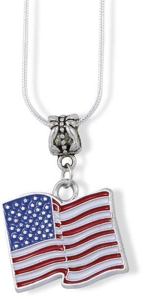 Emerald Park Jewelry American Flag Large Charm Snake Chain Necklace