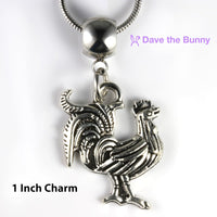 Dave The Bunny Rooster Jewelry - Stainless Steel Snake Chain Rooster Necklace with Alloy Charm - Rooster Decor Bird Pendant, Ideal for Fake Rooster Enthusiasts, Stylish and Durable Farm Necklace