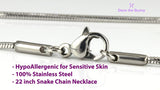 EPJ Diabetic Text on Heart Charm Snake Chain Necklace