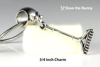 Dave The Bunny Garden Jewelry - Rake Necklace Flower Gardening Stainless Steel Snake Chain with Alloy Charm - Perfect Gardening Tool Necklace for Garden Landscape Design Enthusiasts