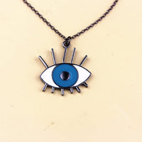Eye with Blue and Black and Four Lashes on Top Charm Necklace