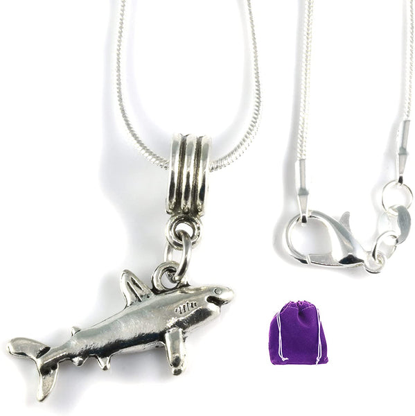 Shark Necklace | Great Shark Gifts for Shark Lovers on a Silver Plated Snake Chain Necklace with a nice Shark Charm of a Great White Shark this is Cool Shark Stuff and awesome Shark Necklaces
