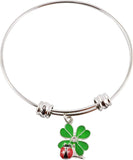 Four Leaf Clover | This Lucky Charm Bangle with a Four Leaf Clover Charm and a Ladybug Bracelet or Clover Bracelet is for Those That Want a Lucky Bracelet a 4 Leaf Clover Bracelet as Lucky Jewelry