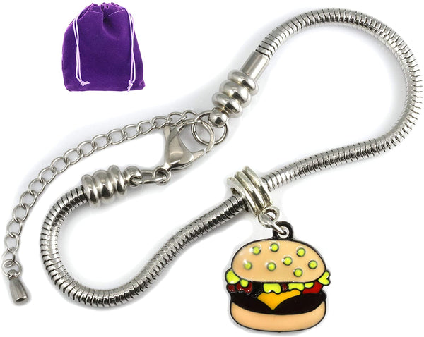 Hamburger Jewelry | Food Jewelry And Food Charm Or Novelty Food Hamburger Bracelet Hypoallergenic Stainless Steel For Sensitive Skin To Go With A Hamburger Costume Or Cook And Chef Jewelry For Men