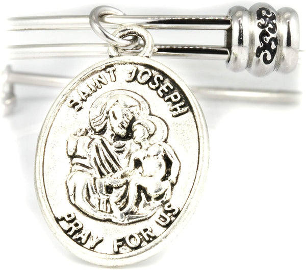 St Joseph Medal | St Joseph Bracelet Bangle makes Great Saint Joseph Jewelry for Men or Women