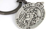 Emerald Park Jewelry Saint Christopher Protect Us Charm Keychain, Silver, Medium